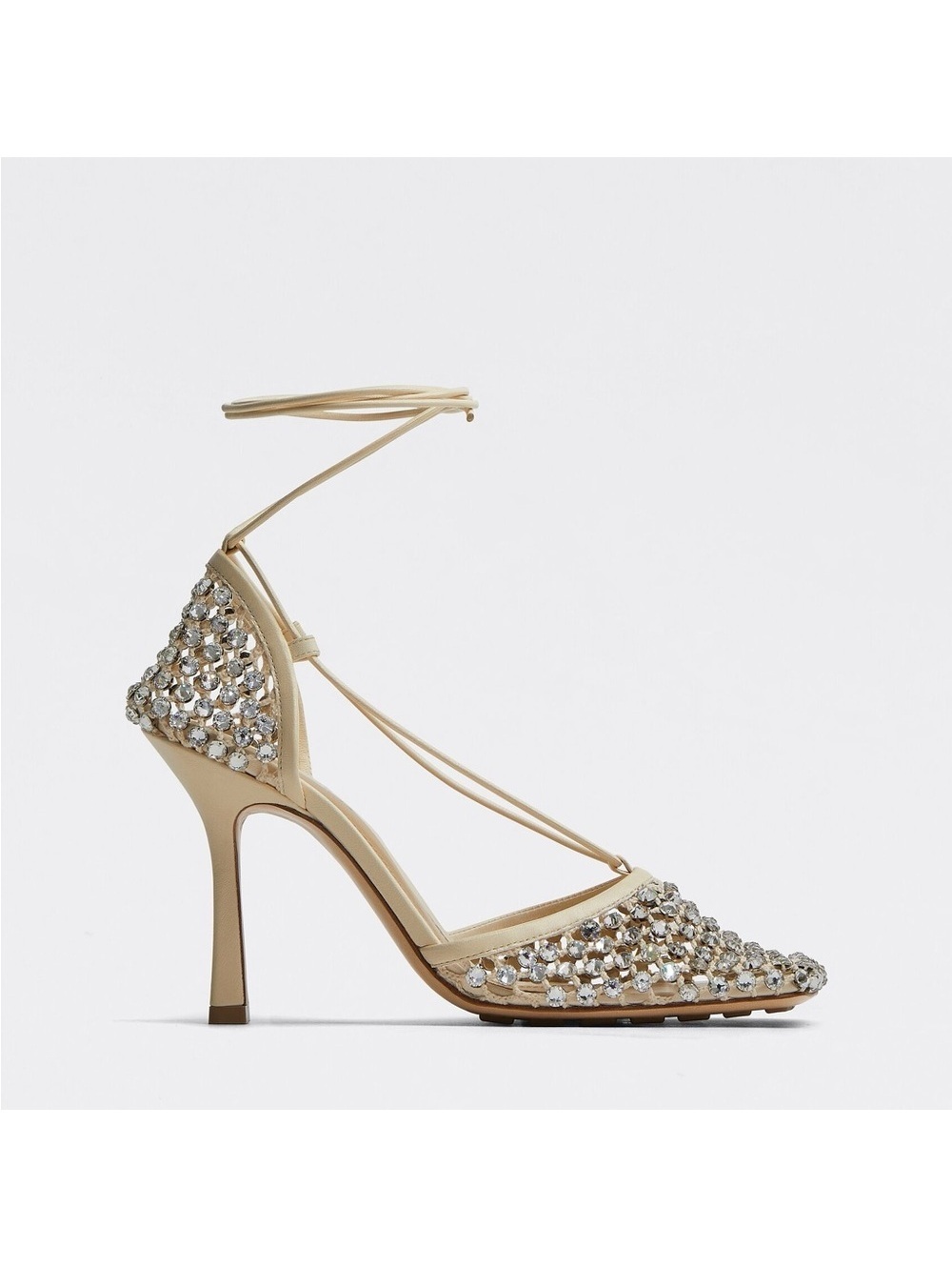 Bottega Veneta Sparkle Stretch Lace-Up Sandals in Toile, Size 41, New in Box